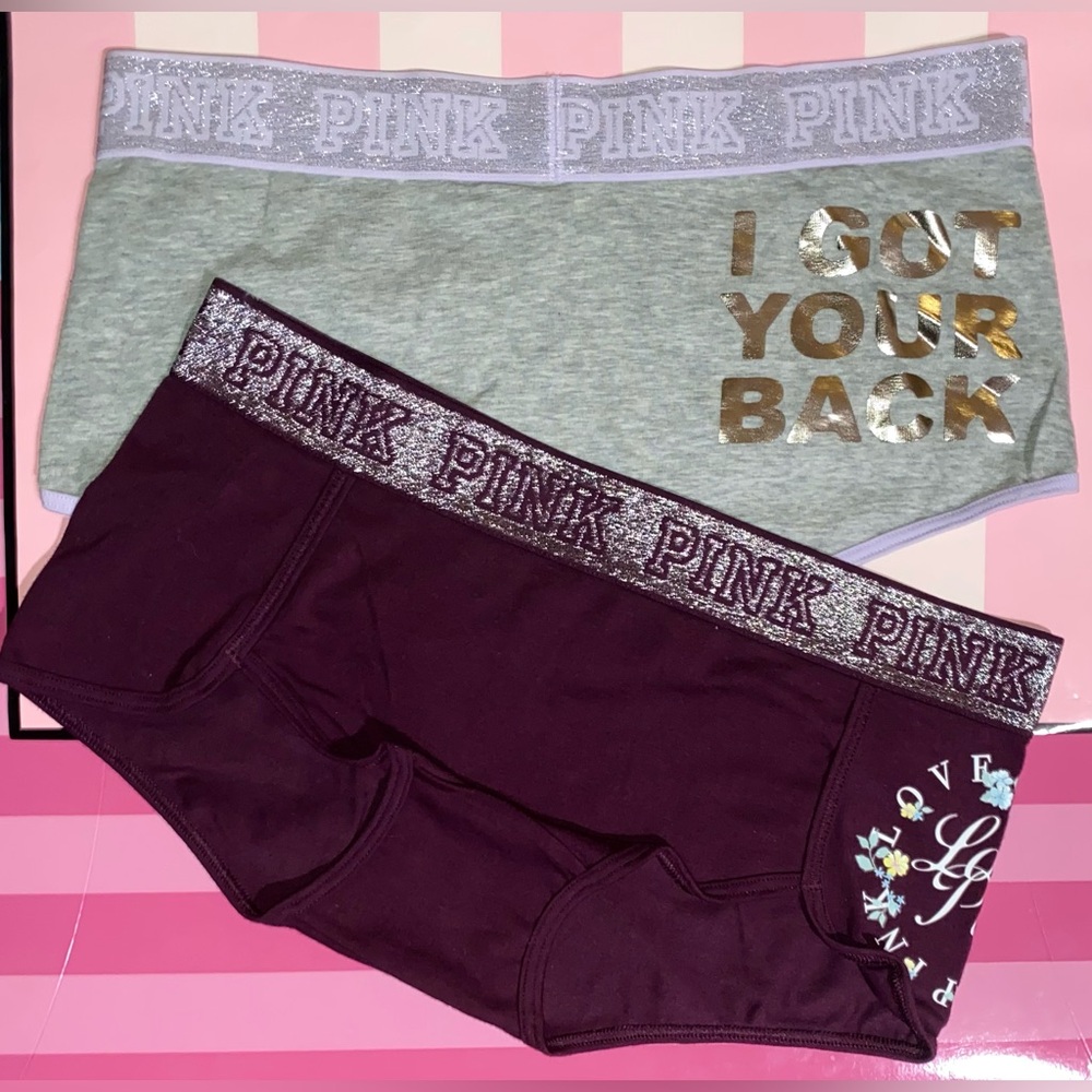 2 Victoria’s Secret PINK Boyshort bundle cotton Pink panties sparkle floral